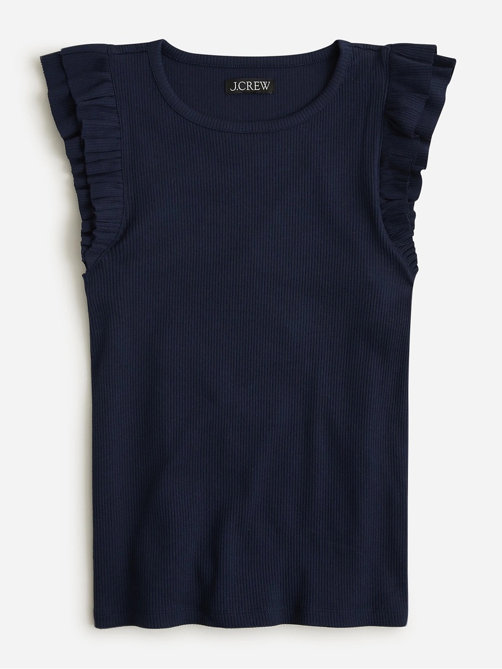 JCrew Vintage Rib Ruffle-Sleeve Shirt in Navy. Size XS. Like new.